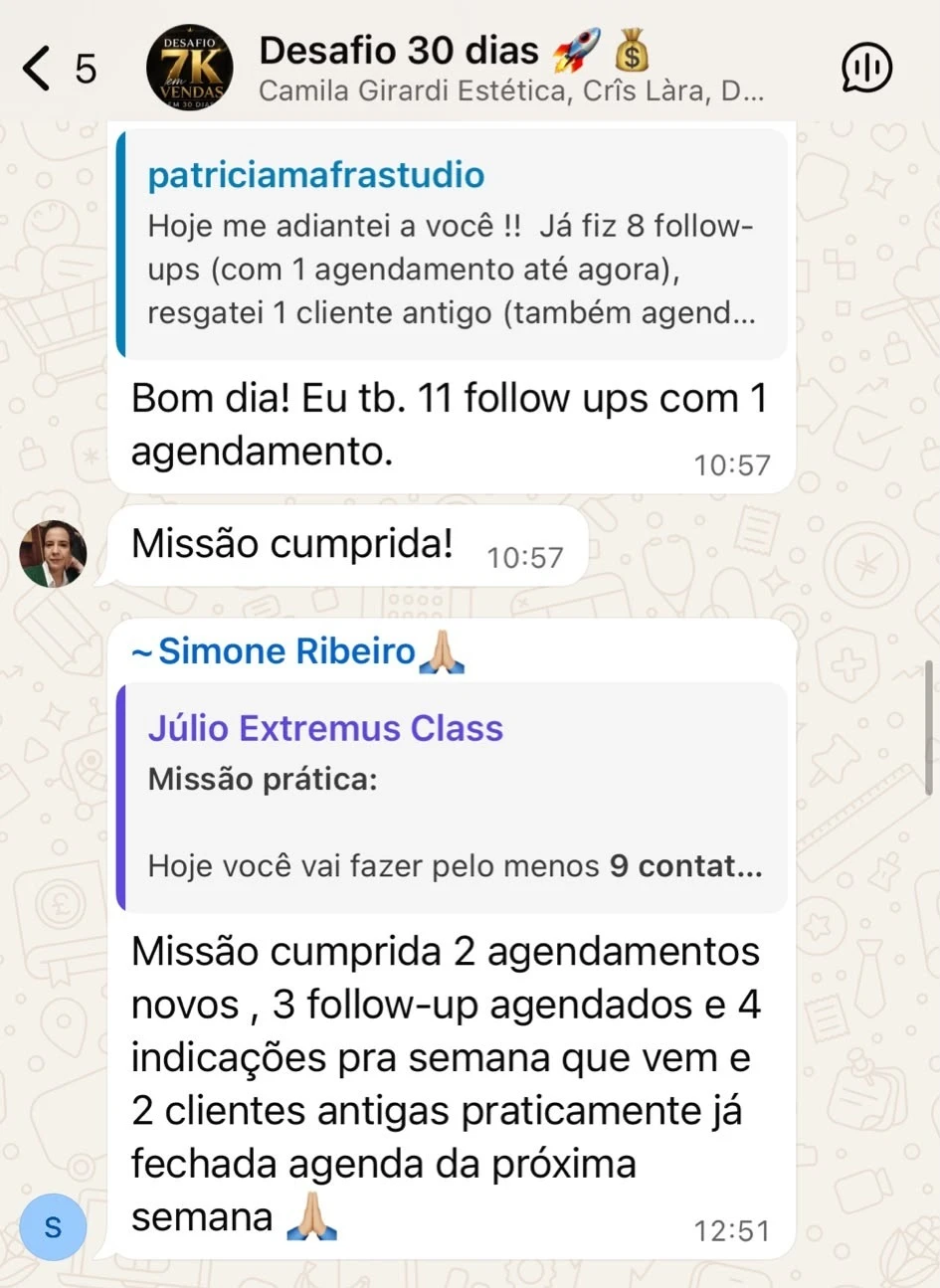 Follow-ups, agendamentos novos e indicações na mesma semana